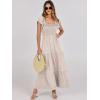 imageANRABESS Womens Casual Summer Maxi Dress Flutter Short Sleeve Scoop Neck Smocked A Line Flowy Beach Vacation Long DressesBeige Floral