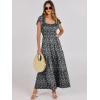 imageANRABESS Womens Casual Summer Maxi Dress Flutter Short Sleeve Scoop Neck Smocked A Line Flowy Beach Vacation Long DressesBlack Floral