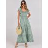 imageANRABESS Womens Casual Summer Maxi Dress Flutter Short Sleeve Scoop Neck Smocked A Line Flowy Beach Vacation Long DressesGreen Floral