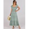 imageANRABESS Womens Casual Summer Maxi Dress Flutter Short Sleeve Scoop Neck Smocked A Line Flowy Beach Vacation Long DressesGreen Floral