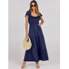imageANRABESS Womens Casual Summer Maxi Dress Flutter Short Sleeve Scoop Neck Smocked A Line Flowy Beach Vacation Long DressesNavy Blue