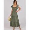 imageANRABESS Womens Casual Summer Maxi Dress Flutter Short Sleeve Scoop Neck Smocked A Line Flowy Beach Vacation Long DressesOlive