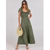 imageANRABESS Womens Casual Summer Maxi Dress Flutter Short Sleeve Scoop Neck Smocked A Line Flowy Beach Vacation Long DressesOlive