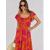 imageANRABESS Womens Casual Summer Maxi Dress Flutter Short Sleeve Scoop Neck Smocked A Line Flowy Beach Vacation Long DressesOrange Red Floral