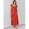 imageANRABESS Womens Casual Summer Maxi Dress Flutter Short Sleeve Scoop Neck Smocked A Line Flowy Beach Vacation Long DressesOrange Red Floral
