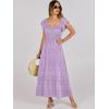 imageANRABESS Womens Casual Summer Maxi Dress Flutter Short Sleeve Scoop Neck Smocked A Line Flowy Beach Vacation Long DressesPurple Floral