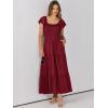 imageANRABESS Womens Casual Summer Maxi Dress Flutter Short Sleeve Scoop Neck Smocked A Line Flowy Beach Vacation Long DressesWine Red