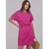imageANRABESS Womens Dresses 2025 Summer Casual Short Sleeve Crew Neck Elastic Waist Mini T Shirt Dress with PocketsHot Pink