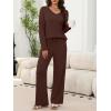 imageANRABESS Womens Fleece Pajama Sets 2 Piece Outfits Matching Lounge Set Casual Ribbed Knit Long Sleeve Pj 2025 Fall SleepwearDark Brown