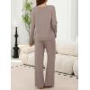 imageANRABESS Womens Fleece Pajama Sets 2 Piece Outfits Matching Lounge Set Casual Ribbed Knit Long Sleeve Pj 2025 Fall SleepwearKhaki