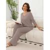 imageANRABESS Womens Fleece Pajama Sets 2 Piece Outfits Matching Lounge Set Casual Ribbed Knit Long Sleeve Pj 2025 Fall SleepwearKhaki
