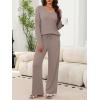 imageANRABESS Womens Fleece Pajama Sets 2 Piece Outfits Matching Lounge Set Casual Ribbed Knit Long Sleeve Pj 2025 Fall SleepwearKhaki