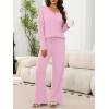 imageANRABESS Womens Fleece Pajama Sets 2 Piece Outfits Matching Lounge Set Casual Ribbed Knit Long Sleeve Pj 2025 Fall SleepwearPink