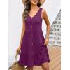imageANRABESS Womens Summer Beach Vacation Dresses V Neck Sleeveless Casual Button Down A Line Swing Mini Sundresses with PocketsDeep Purple