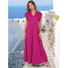 imageANRABESS Womens Summer Casual Maxi Dress V Neck Ruffle Sleeve Long Dresses Fashion Flowy Tiered Boho Beach Vacation SundressHot Pink