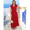 imageANRABESS Womens Summer Casual Maxi Dress V Neck Ruffle Sleeve Long Dresses Fashion Flowy Tiered Boho Beach Vacation SundressRed
