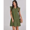 imageANRABESS Womens Summer VNeck Drawstring Ruffle Cap Short Sleeve Casual Shift Mini Dress with PocketsArmy Green