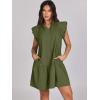 imageANRABESS Womens Summer VNeck Drawstring Ruffle Cap Short Sleeve Casual Shift Mini Dress with PocketsArmy Green