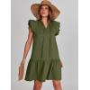 imageANRABESS Womens Summer VNeck Drawstring Ruffle Cap Short Sleeve Casual Shift Mini Dress with PocketsArmy Green