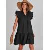 imageANRABESS Womens Summer VNeck Drawstring Ruffle Cap Short Sleeve Casual Shift Mini Dress with PocketsBlack
