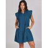 imageANRABESS Womens Summer VNeck Drawstring Ruffle Cap Short Sleeve Casual Shift Mini Dress with PocketsBlue