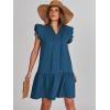 imageANRABESS Womens Summer VNeck Drawstring Ruffle Cap Short Sleeve Casual Shift Mini Dress with PocketsBlue
