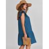 imageANRABESS Womens Summer VNeck Drawstring Ruffle Cap Short Sleeve Casual Shift Mini Dress with PocketsBlue
