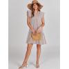 imageANRABESS Womens Summer VNeck Drawstring Ruffle Cap Short Sleeve Casual Shift Mini Dress with PocketsGray Apricot