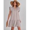 imageANRABESS Womens Summer VNeck Drawstring Ruffle Cap Short Sleeve Casual Shift Mini Dress with PocketsGray Apricot
