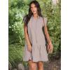 imageANRABESS Womens Summer VNeck Drawstring Ruffle Cap Short Sleeve Casual Shift Mini Dress with PocketsGray Apricot