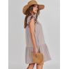 imageANRABESS Womens Summer VNeck Drawstring Ruffle Cap Short Sleeve Casual Shift Mini Dress with PocketsGray Apricot