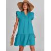 imageANRABESS Womens Summer VNeck Drawstring Ruffle Cap Short Sleeve Casual Shift Mini Dress with PocketsLake
