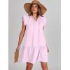imageANRABESS Womens Summer VNeck Drawstring Ruffle Cap Short Sleeve Casual Shift Mini Dress with PocketsPink