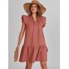 imageANRABESS Womens Summer VNeck Drawstring Ruffle Cap Short Sleeve Casual Shift Mini Dress with PocketsRust
