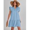 imageANRABESS Womens Summer VNeck Drawstring Ruffle Cap Short Sleeve Casual Shift Mini Dress with PocketsSky Blue