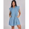 imageANRABESS Womens Summer VNeck Drawstring Ruffle Cap Short Sleeve Casual Shift Mini Dress with PocketsSky Blue