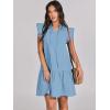 imageANRABESS Womens Summer VNeck Drawstring Ruffle Cap Short Sleeve Casual Shift Mini Dress with PocketsSky Blue