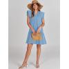 imageANRABESS Womens Summer VNeck Drawstring Ruffle Cap Short Sleeve Casual Shift Mini Dress with PocketsSky Blue