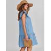 imageANRABESS Womens Summer VNeck Drawstring Ruffle Cap Short Sleeve Casual Shift Mini Dress with PocketsSky Blue