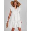 imageANRABESS Womens Summer VNeck Drawstring Ruffle Cap Short Sleeve Casual Shift Mini Dress with PocketsWhite