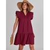 imageANRABESS Womens Summer VNeck Drawstring Ruffle Cap Short Sleeve Casual Shift Mini Dress with PocketsWine Red