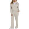imageANRABESS Lounge Sets for Women 2 Piece Outfits Sweatsuit Fall Zip Up Sweatshirts Wide Leg Pants Matching Sweat Set TracksuitLight Khaki