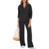imageANRABESS Lounge Sets for Women 2 Piece Outfits Sweatsuit Set Fall V Neck Sweatshirts Wide Leg Pants TracksuitsBlack