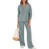 imageANRABESS Lounge Sets for Women 2 Piece Outfits Sweatsuit Set Fall V Neck Sweatshirts Wide Leg Pants TracksuitsCyan Green
