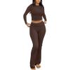 imageANRABESS Women 2 Piece Outfits Fall Lounge Sets Long Sleeve Cropped Top Fold Over Flare Pants Comfy Pajamas Set Y2K ClothesCoffee