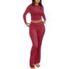 imageANRABESS Women 2 Piece Outfits Fall Lounge Sets Long Sleeve Cropped Top Fold Over Flare Pants Comfy Pajamas Set Y2K ClothesPlain Red