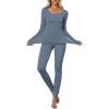 imageANRABESS Women Lightweight See Through Sexy Thermal Underwear Sets Fall Ultra Stretchy 2 Piece Pajamas Lounge Basic Layer SetGrey Blue