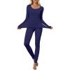 imageANRABESS Women Lightweight See Through Sexy Thermal Underwear Sets Fall Ultra Stretchy 2 Piece Pajamas Lounge Basic Layer SetNavy Blue