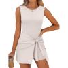 imageANRABESS Women Summer Sleeveless Bodycon Tie Waist Romper Skort Mini Tennis Athletic Dress Built Shorts Casual Vacation DressBeige