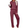 imageANRABESS Womens 2 Piece Lounge Pajama Sets Ribbed Knit Long Sleeve Hoodies Tops Matching Pants Casual Fall Sleepwear OutfitsDark Red